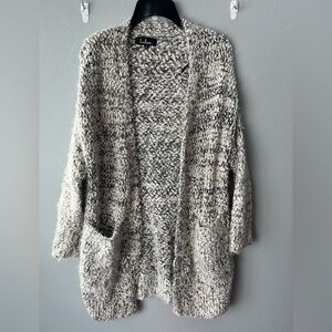 Lulus white black fuzzy bubble knit long sleeve open front long cardigan sz S